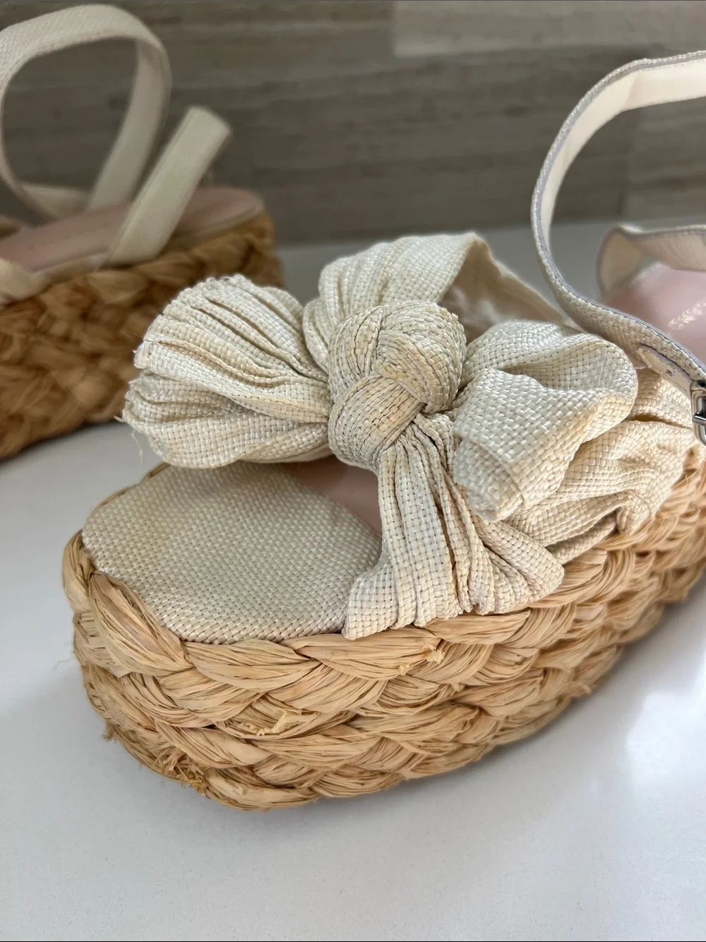 Loeffler Randall gaby espadrille platform sandals heels white tan 7